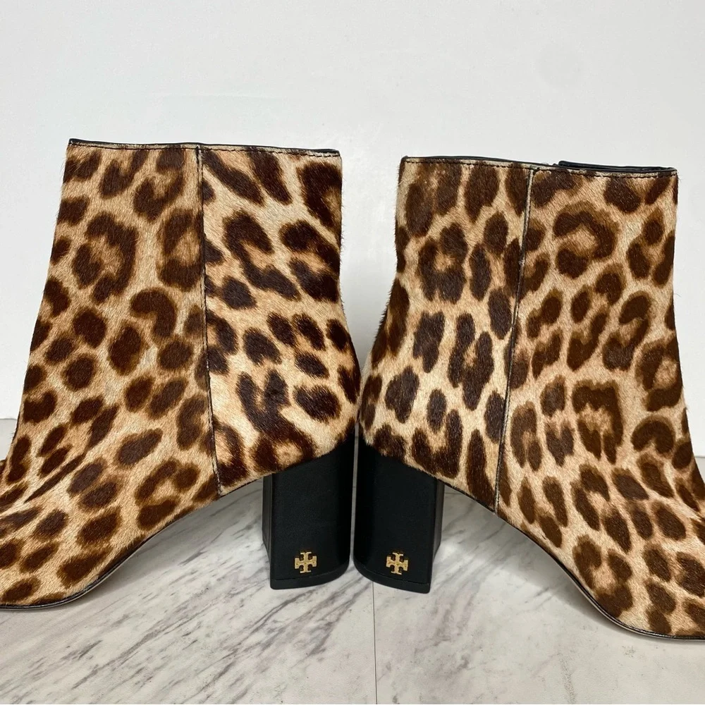 Tory Burch Brooke Leopard Heeled Bootie 5 1/2 M